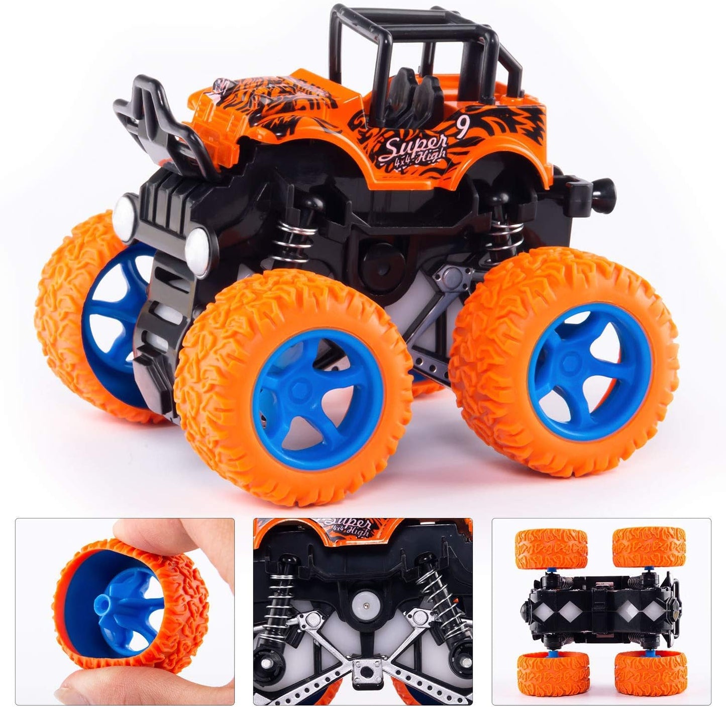 4 Pack Monster Truck Toys - Friction Powered Push and Go Toy Cars, Inertia Car Toy Set Stunt Toy Vehicles, Birthday Party Supplies for Boys and Girls