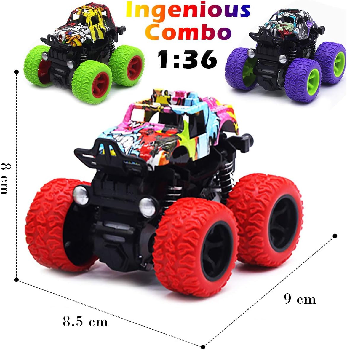 ™ Monster Trucks Toys - 3 Pack Friction Powered Mini Push and Go Car Truck Playset Inertia Vehicle for Kids Best Christmas Birthday Party Gift for Boys Girls Aged 3 and Above